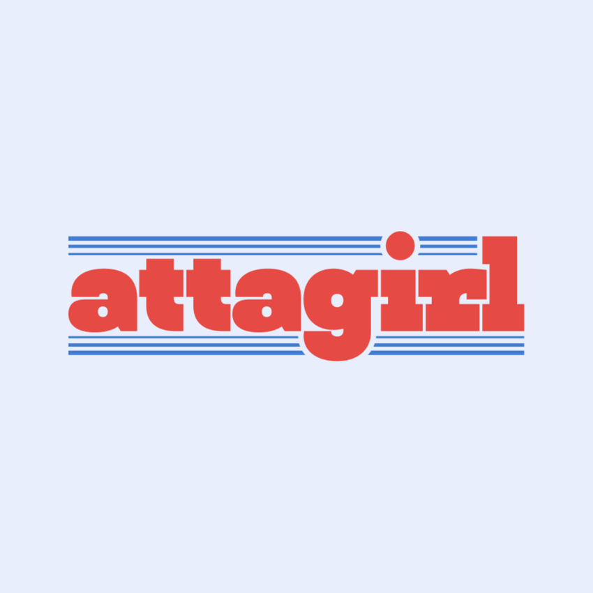 Logo with 'attagirl' text on a light blue background
