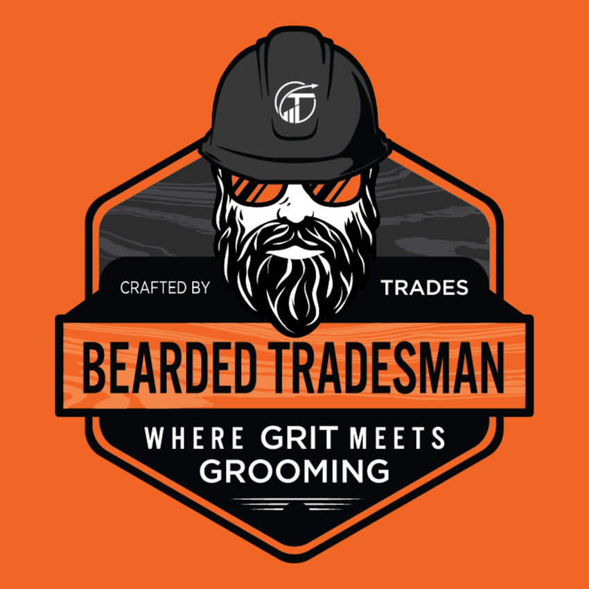 Logo of 'Bearded Tradesman' with a bearded man wearing a hard hat and sunglasses on an orange background.
